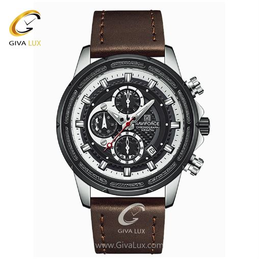 ساعت مچی مردانه بند چرمی قهوه ای - مشکی فول تایم ناوی فورس NF8004 8004 S-W-BN.jpg